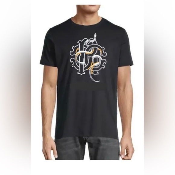 Roberto Cavalli Size Large Snake Logo Tee Shirt Logo Monogram Top Short Sleeve - Picture 10 of 10